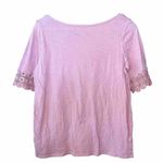 Loft  Pink Mauve Cotton Top Blouse Lace Sleeve Accent Short Sleeve Small Photo 3