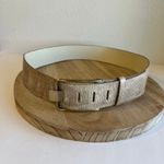 Tan Beige Textured Vegan Leather Wide Golden Buckle Belt Size Large Photo 2