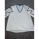 Alfani ‎ Women's white trimmed in black long sleeve blouse size Petite Medium Photo 1