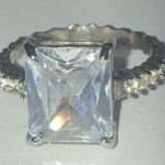 Size 8 Silver Tone Emerald Cut CZ Rhinestone Cocktail Statement Ring Photo 5