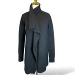 Vince Ribbed Knit Drape Front Cardigan Sweater Black Small S Cozy Layering Photo 2
