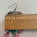 Vintage large silvertone hearts with birds boho statement beaded earrings Pink Photo 5