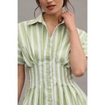 Anthropologie The Rhea Mini Shirt Dress by Exquise Large Green Bone Stripe Sz S Photo 1