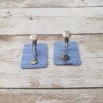 Vintage Clip On Earrings Light Blue Wavy Rectangle Retro Photo 3