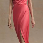 BHLDN Anthropologie  Coral Dylan One Shoulder Satin Side Slit Gown Size 6 NWT Photo 0
