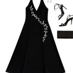 David's Bridal David’s Bridal Black Satin Halter Gown Floral Embroidery Size 6 Vintage Formal Photo 1