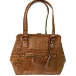 Liz Claiborne * Handbag Purse Tan Faux Leather Croc Embossed Satchel Vintage Y2K Photo 0