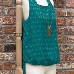 By & By teal sleeveless boho top with an attached long gold necklace / M / EUC Size M Photo 5