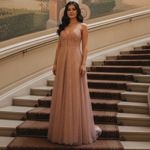 Galina Signature Rose Gold Glitter Corset Prom Dress Formal Gown Size 16 Pink Photo 1