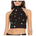 MOTHER The Never Falter Denim Halter Top in Fresh As A Daisy, XS, NWT Black Photo 0