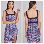 Paper Dolls NWT  Navy Printed Square Neck Lace Side Slit Dress size US 8 Photo 1