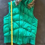 Aeropostale  Womens Puffer Vest Hooded Faux Fur Green Full Zip Med Plaid Lined Photo 2