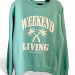 Weekend Living Almost Friday Teal Sweatshirt Size Large Green Photo 0