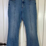 EXPRESS  High‎ Rise Flare Jeans Size 8R Medium Wash Stretch Denim Bootcut Retro Photo 0