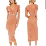 Mac Duggal  NWT Copper Beaded Wrap Over Puff Sleeve Dress Rhinestone Waist Sz 18 Photo 1