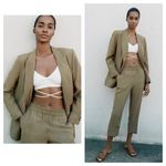 ZARA  Green Open Oversized Blazer Size XS Olive Boyfriend Workwear Lagenlook Photo 1