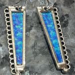 Blue and silver tie dye design ladder shaped earrings / NWOT Photo 1