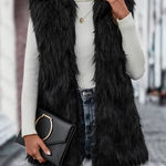 Topshop  Black Faux Fur Long Vest Open Front Sleeveless Jacket Coat Size M Photo 0