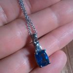 Ceylon Color Quartz and Blue Simulated Diamond Stainless Steel Pendant Necklace Photo 8