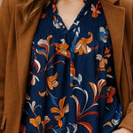 a.n.a  Navy‎ Floral Smocked Peasant Blouse M Boho Chic Photo 0