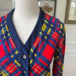 Vintage 70s Cropped Button Front Plaid Vneck Top XS Red Photo 2