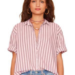 Xirena Channing Shirt Pink Cream Stripe Button Down Blouse Short Sleeve Small Photo 0