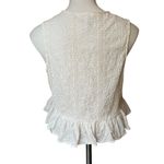 BCBGeneration White Eyelet Ruffle Hem Crop Top, Sz L Photo 7