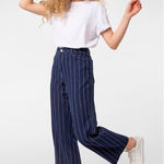 Ralph Lauren Lauren Dark Blue & White Stripe Wide Leg Denim Jeans 4 Photo 0