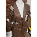 VTG 90s Linen Skirt Suit chocolate brown Church First Lady embroidered long sz L Size L Photo 1