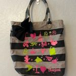 Disney Parks Disneyland Black, Gray and Neon Striped Canvas Tote Bag with Bow Photo 0