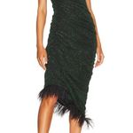 Saylor NWT  Hilaria One Shoulder Midi Dress Feather Trim Emerald Black Size XS Photo 0