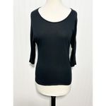 Vince Scoop Neck Long Sleeve Tee Shirt Top Blouse Leather Detail Black Size XS Photo 2