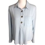 a.n.a  A new approach Linen Blend Button Front Long Sleeve Drapy Shirt Photo 22