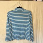 L.L.Bean Womens Blue White Stripe 1/4 Zip Mock Neck Long Sleeve Shirt Sz. Large Photo 5