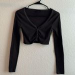 Urban Outfitters  Long Scoop Neck Olive Green Textured Cropped Sleeve Button Top Photo 0