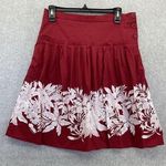 BCBG Maxazria Women's A Line Skirt Red Floral Pleated Size 4 Lined Cotton Blend Photo 0