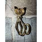 Vintage Enamel Gold Tone Cat Pin Red Rhinestone Eyes Siamese Cat Pendant MCM Photo 3