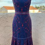 Jonathan Simkhai blue and red embroidered lace fluted hem midi dress size US 0 Photo 8