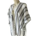 Aerie Stripe Fringe White And Black Kimono Cape Coverup | OSFM Photo 1