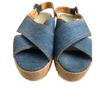 Marc Jacobs Denim Platform Wedge Espadrille Sandals Rhinestone Buckle Sz 37 Photo 2