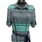 Charter Club  Geo‎ Print Button Down Collar Short Cuffed Sleeve 
Dress Size PM Photo 1
