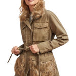 Anthropologie Faux Fur Trimmed Field Parka Olive Green Utility Jacket MED $198 Photo 0