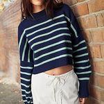 Free People Navy Stripe Easy Street Crop Sweater Photo 1