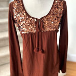 Vintage Y2K Sonia Rykiel Rust Brown Wool Baby Doll Sequin Sweater 70s Boho Photo 0