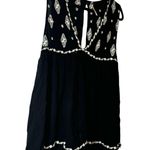 Free People Relaxed Boho Tank Black White Embroidered Top Keyhole Back M Photo 4