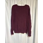 Mens Cable Knit Crewneck Sweater Long Sleeve Burgundy Pullover Top L Purple Size L Photo 3