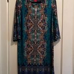 Sunny Leigh | Teal Paisley Patterned Midi Dress Medium Multicolored 3/4 Sleeves Photo 0