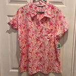 Emily Daniels XL Button Up Shirt Pink Orange Octopus Print Short Sleeve NWT Photo 0