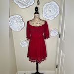 Umgee  Red Crocheted Lace Bell Sleeve Flowy Dress Size Medium Photo 1