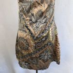 Strapless Paisley Print Halter Mini Dress Pearl Neckline Size Small Y2k Glam Brown Photo 2